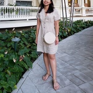 MNG Basics Beige Linen Dress